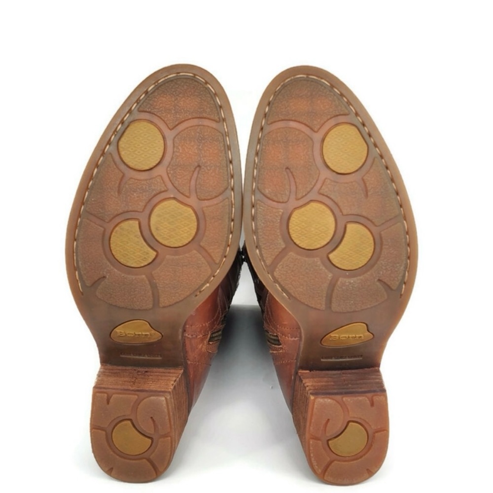 Born Poly Light Brown Distressed Leather Block Heel Tall Knee-High Riding Boots